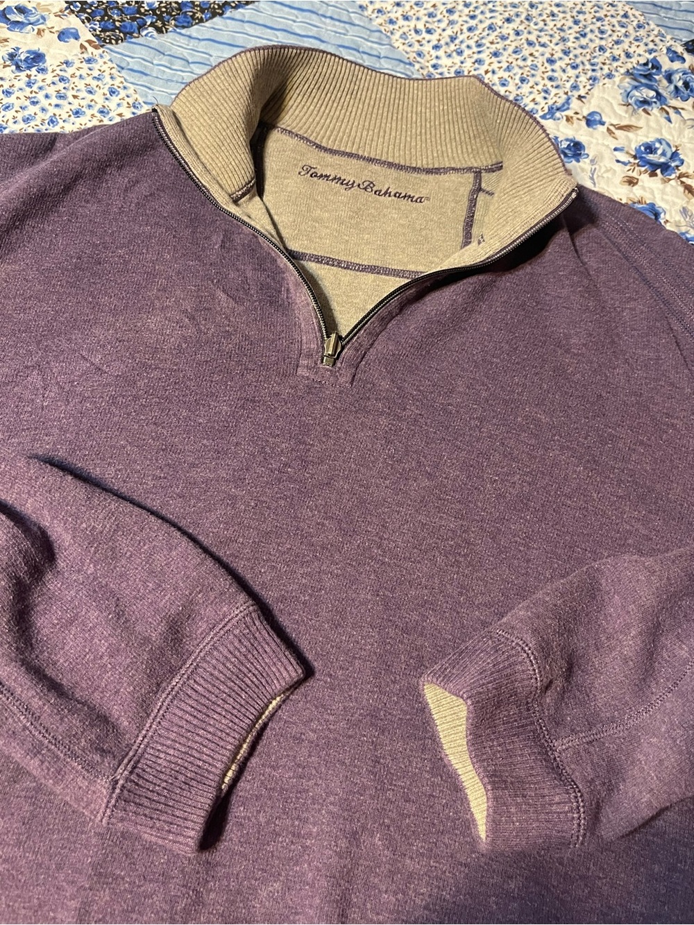 Tommy Bahama Men’s 1/4 Zip Pullover Purple Long Sleeve XL